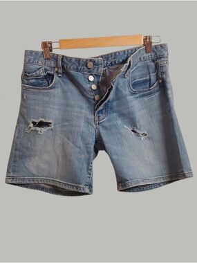 Martin & Osa Shorts Button Fly Size 28  6 Blue Denim Shorts Distressed Rips cool